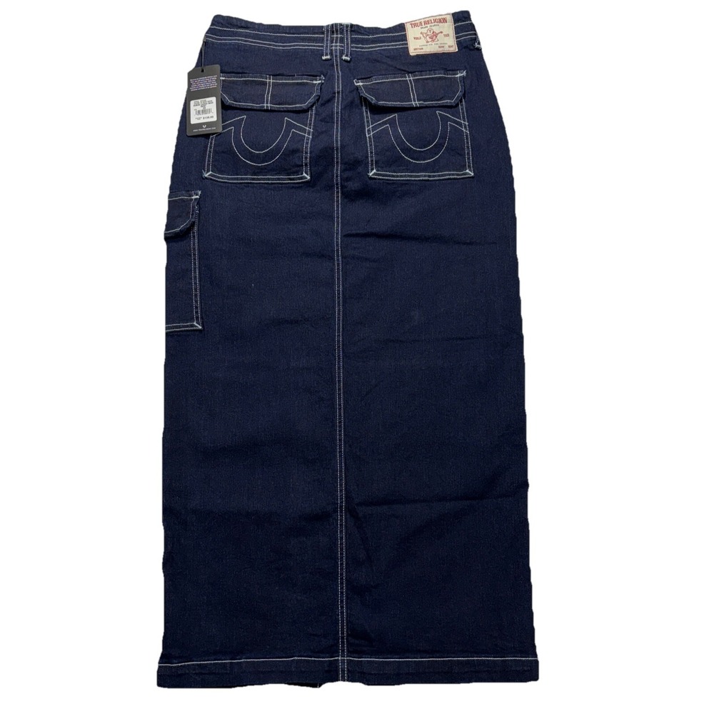 NWT True Religion Denim‎ Cargo Maxi Skirt Womens 28 Stretch Blue Flap Pockets